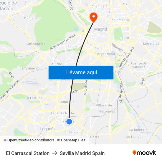 El Carrascal Station to Sevilla Madrid Spain map