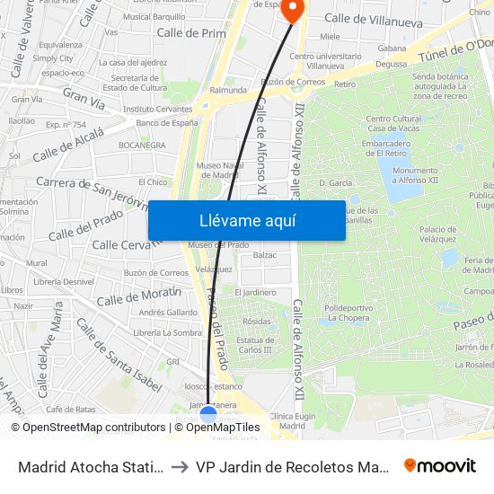 Madrid Atocha Station to VP Jardin de Recoletos Madrid map