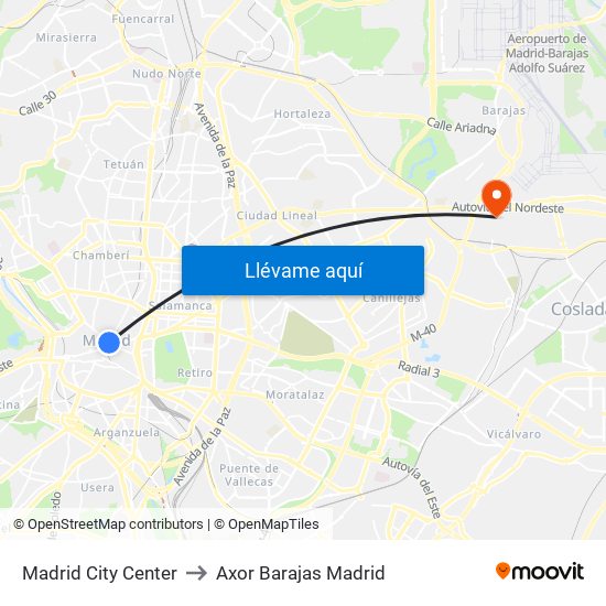 Madrid City Center to Axor Barajas Madrid map