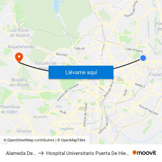 Alameda De Osuna to Hospital Universitario Puerta De Hierro Majadahonda map
