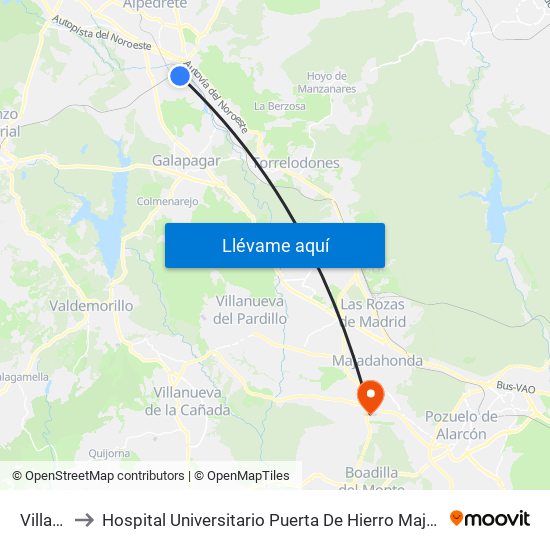 Villalba to Hospital Universitario Puerta De Hierro Majadahonda map