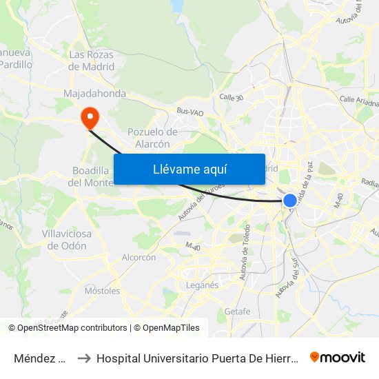 Méndez Álvaro to Hospital Universitario Puerta De Hierro Majadahonda map