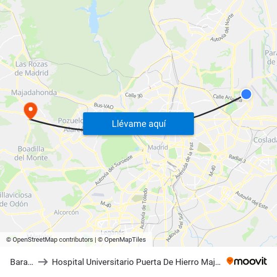 Barajas to Hospital Universitario Puerta De Hierro Majadahonda map