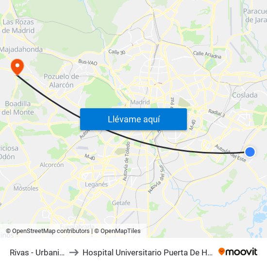 Rivas - Urbanizaciones to Hospital Universitario Puerta De Hierro Majadahonda map