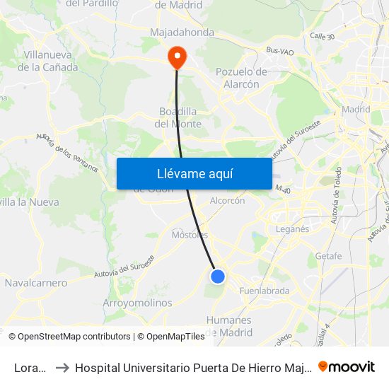 Loranca to Hospital Universitario Puerta De Hierro Majadahonda map
