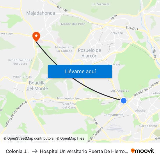 Colonia Jardín to Hospital Universitario Puerta De Hierro Majadahonda map