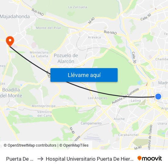 Puerta De Toledo to Hospital Universitario Puerta De Hierro Majadahonda map