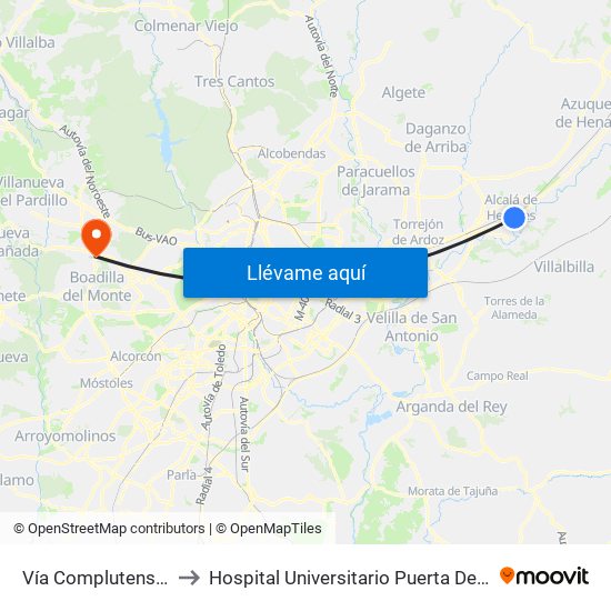 Vía Complutense - Brihuega to Hospital Universitario Puerta De Hierro Majadahonda map
