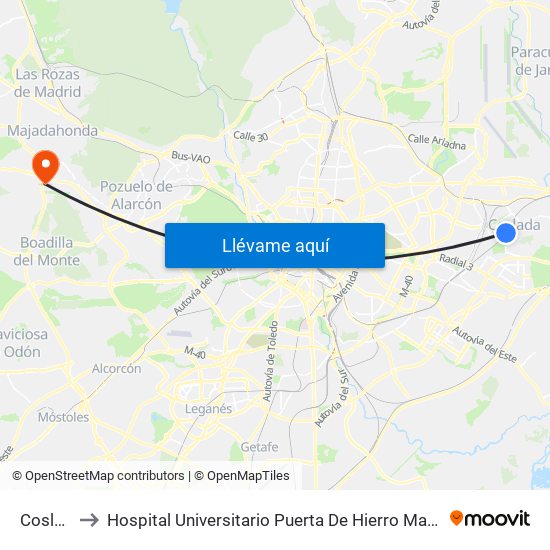 Coslada to Hospital Universitario Puerta De Hierro Majadahonda map