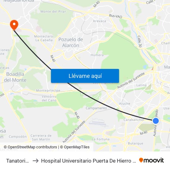 Tanatorio Sur to Hospital Universitario Puerta De Hierro Majadahonda map