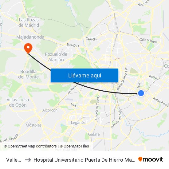 Vallecas to Hospital Universitario Puerta De Hierro Majadahonda map