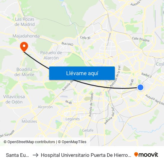 Santa Eugenia to Hospital Universitario Puerta De Hierro Majadahonda map
