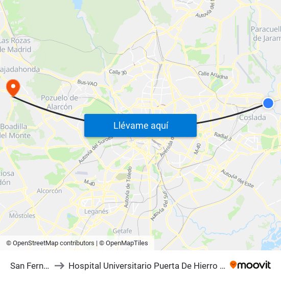 San Fernando to Hospital Universitario Puerta De Hierro Majadahonda map