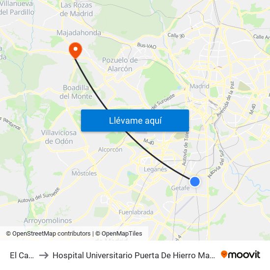 El Casar to Hospital Universitario Puerta De Hierro Majadahonda map