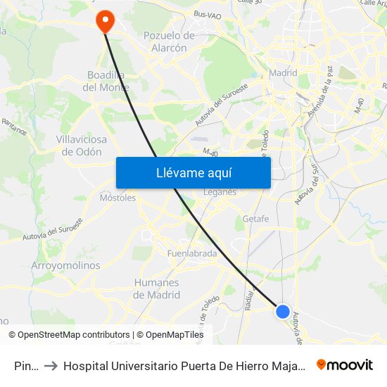Pinto to Hospital Universitario Puerta De Hierro Majadahonda map