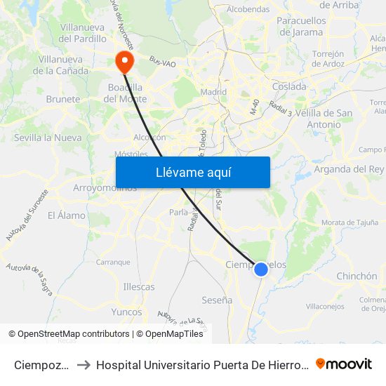 Ciempozuelos to Hospital Universitario Puerta De Hierro Majadahonda map