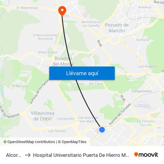 Alcorcón to Hospital Universitario Puerta De Hierro Majadahonda map