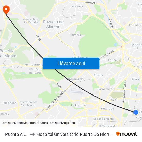 Puente Alcocer to Hospital Universitario Puerta De Hierro Majadahonda map