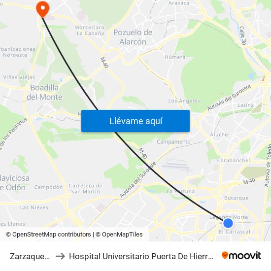 Zarzaquemada to Hospital Universitario Puerta De Hierro Majadahonda map