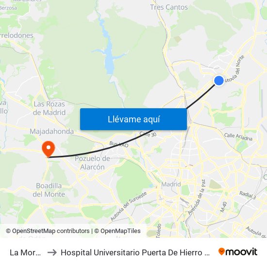 La Moraleja to Hospital Universitario Puerta De Hierro Majadahonda map