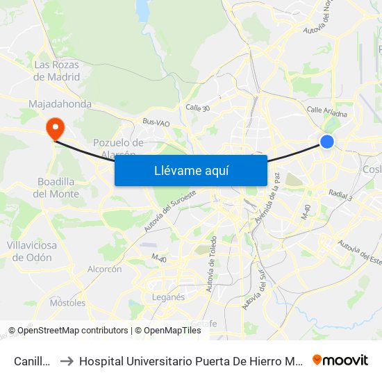 Canillejas to Hospital Universitario Puerta De Hierro Majadahonda map