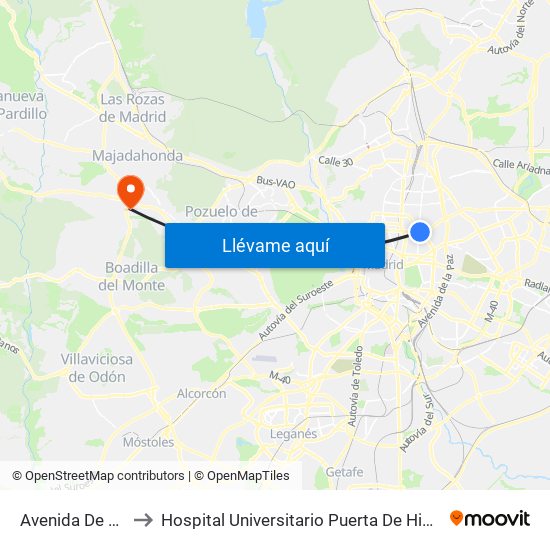 Avenida De América to Hospital Universitario Puerta De Hierro Majadahonda map