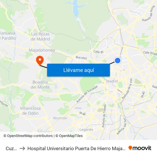 Cuzco to Hospital Universitario Puerta De Hierro Majadahonda map