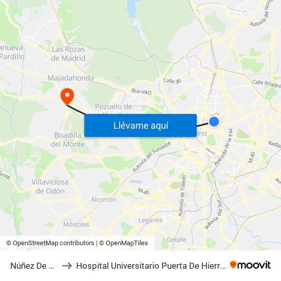Núñez De Balboa to Hospital Universitario Puerta De Hierro Majadahonda map