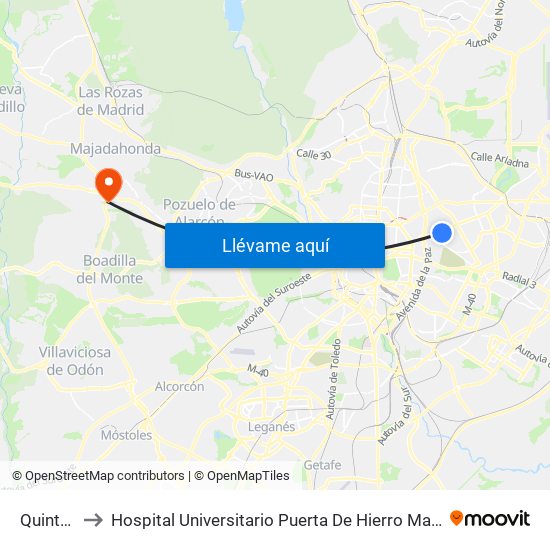 Quintana to Hospital Universitario Puerta De Hierro Majadahonda map