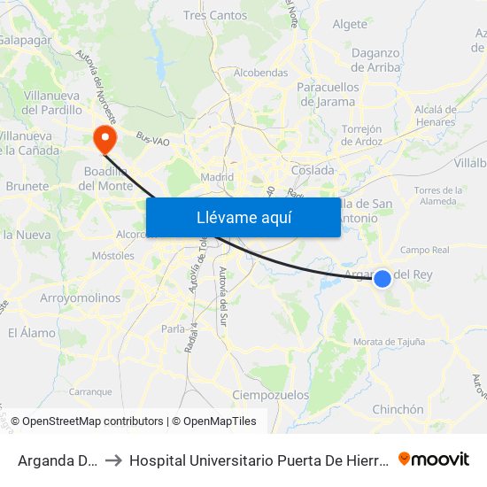 Arganda Del Rey to Hospital Universitario Puerta De Hierro Majadahonda map