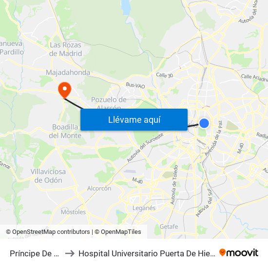 Príncipe De Vergara to Hospital Universitario Puerta De Hierro Majadahonda map