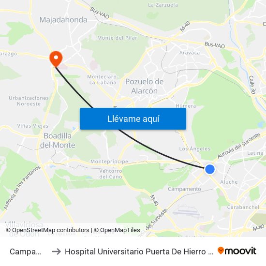 Campamento to Hospital Universitario Puerta De Hierro Majadahonda map
