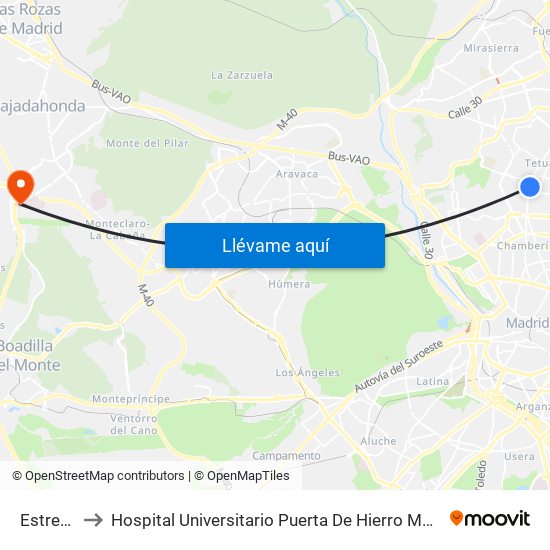 Estrecho to Hospital Universitario Puerta De Hierro Majadahonda map