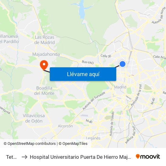 Tetuán to Hospital Universitario Puerta De Hierro Majadahonda map