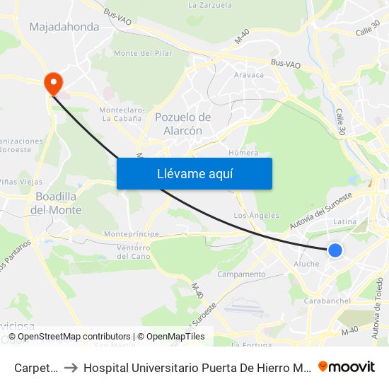 Carpetana to Hospital Universitario Puerta De Hierro Majadahonda map