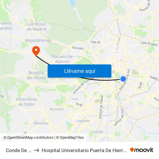 Conde De Casal to Hospital Universitario Puerta De Hierro Majadahonda map