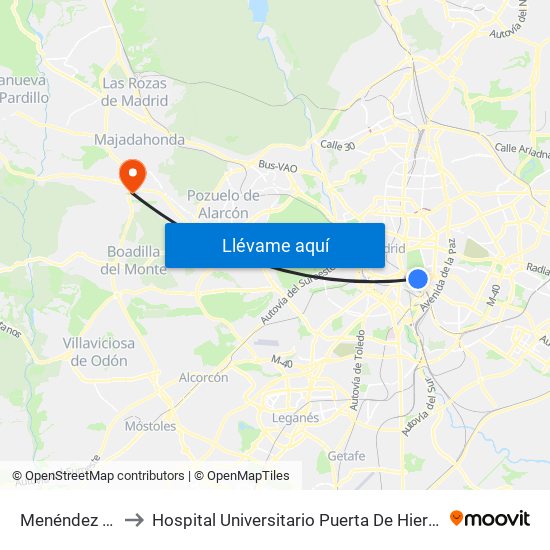 Menéndez Pelayo to Hospital Universitario Puerta De Hierro Majadahonda map