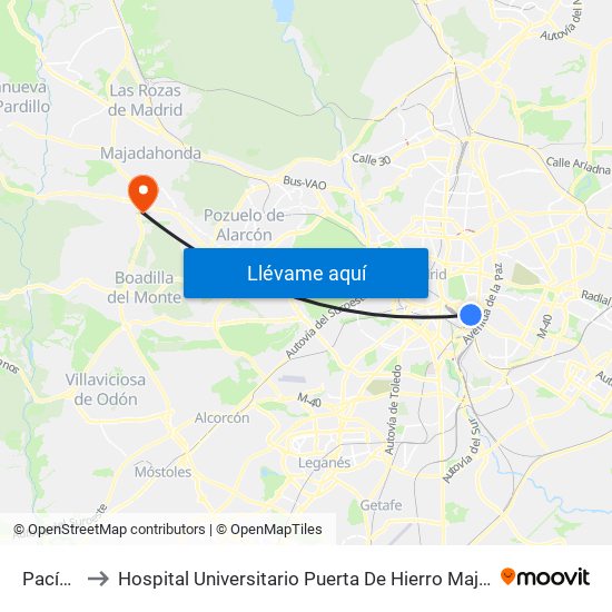 Pacífico to Hospital Universitario Puerta De Hierro Majadahonda map