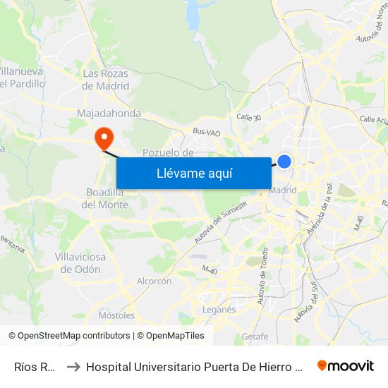 Ríos Rosas to Hospital Universitario Puerta De Hierro Majadahonda map