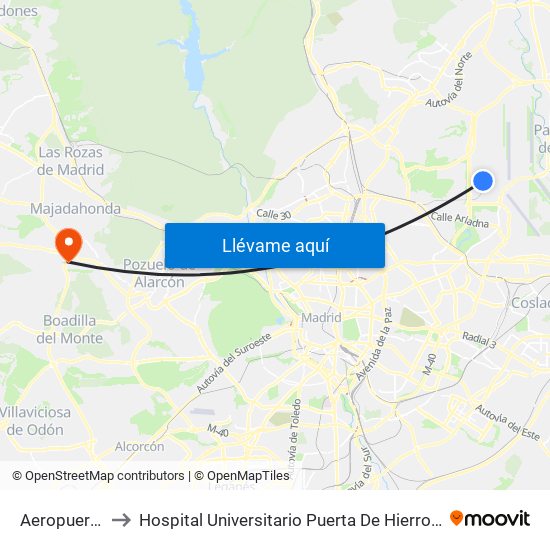 Aeropuerto T4 to Hospital Universitario Puerta De Hierro Majadahonda map
