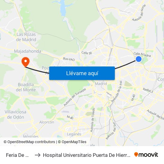 Feria De Madrid to Hospital Universitario Puerta De Hierro Majadahonda map