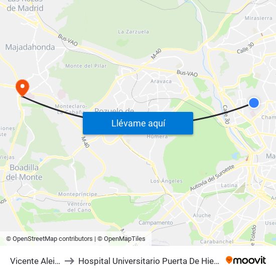 Vicente Aleixandre to Hospital Universitario Puerta De Hierro Majadahonda map