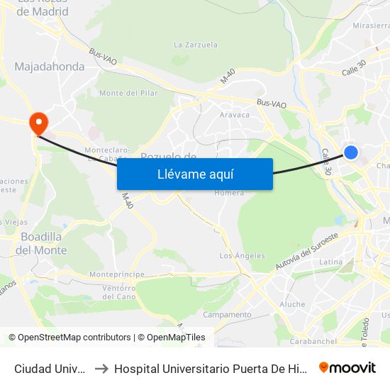 Ciudad Universitaria to Hospital Universitario Puerta De Hierro Majadahonda map