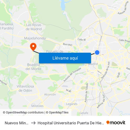 Nuevos Ministerios to Hospital Universitario Puerta De Hierro Majadahonda map