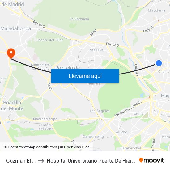 Guzmán El Bueno to Hospital Universitario Puerta De Hierro Majadahonda map