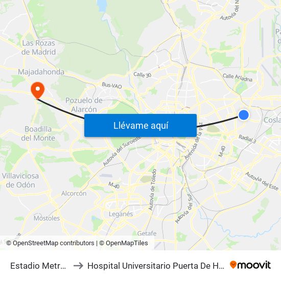 Estadio Metropolitano to Hospital Universitario Puerta De Hierro Majadahonda map