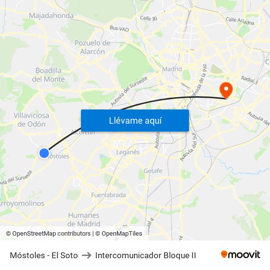 Móstoles - El Soto to Intercomunicador Bloque II map