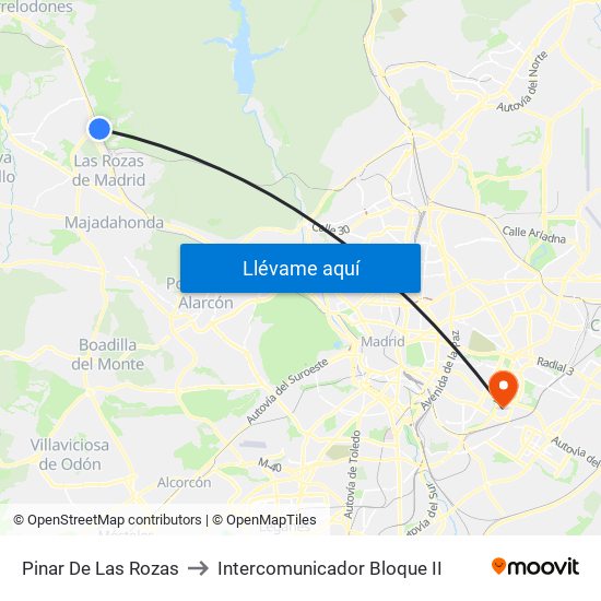 Pinar De Las Rozas to Intercomunicador Bloque II map