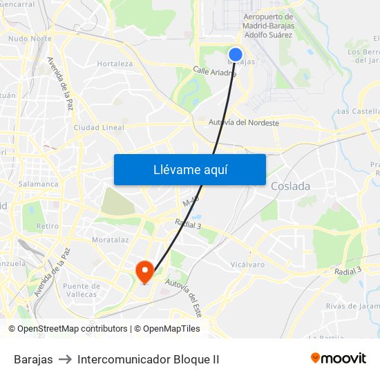 Barajas to Intercomunicador Bloque II map
