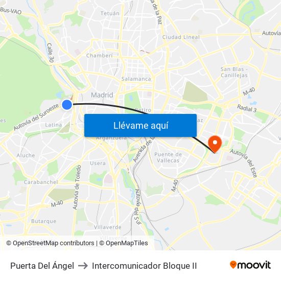 Puerta Del Ángel to Intercomunicador Bloque II map